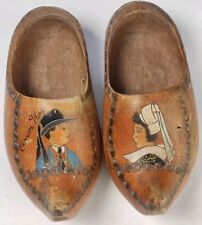 Rare Black Dutch Holland Wooden Clogs Hand Carved Painted Shoes Very Old picture