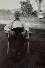 Old Man Sitting In Chair On Grass B&W Photograph 3 x 4.75 picture