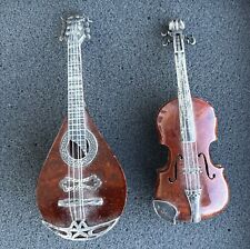 Vintage Sterling Silver & Wood Miniature Music Instruments Mandolin Cello 925 picture