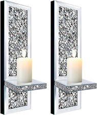 Set of 2 Crystal Crush Diamond Candle Sconces Gorgeous Silver Mirrored Wall Scon picture