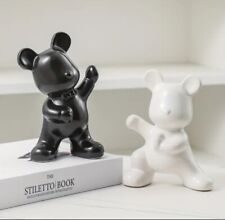 Modern Bear Bookend Set - Black & White Ceramic Decorative Book Holders picture