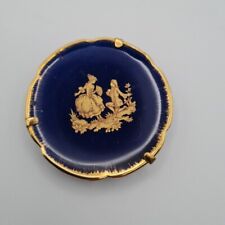 Limoges Porcelain blue gold cobalt mini plate courting scene w/built-in stand picture
