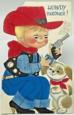 Vintage Birthday Greeting Card Boy Cowboy Pardner Dog Flocked Buzza Cardozo  picture