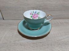Aynsley Cup and Saucer, Bone china from England, turquoise w/florals picture