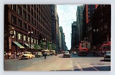 Postcard Illinois Chicago IL Downtown State Street Randolph Taxi Bus 1960s picture