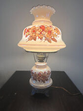 Vintage L&L WMC Hurricane Lamp White Milk Glass Ornate Beige Floral Pattern. picture