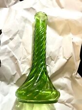 Vintage Continental Field Greens Emerald Green 9” Glass Bud Vase Stunning Swirl picture