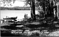 Newaygo Michigan Hess Lake Roamer's Inn Children Mom Tanning   1940's RPPC -A34 picture