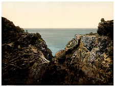 Cornwall. Tintagel. King Arthur's Castle from Valley I. Vintage Photochrome by P. picture