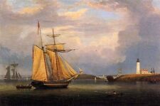 Oil painting Fitz Hugh Lane - Drying Sails off Ten Pound Island - Big Sail boats picture