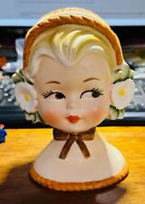 Vintage Lefton Head Vase Teen Girl Flower Imarco Japan Scarf picture