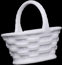 Limoges France White Porcelain Wicker Basket with Handle Planter Decor 4