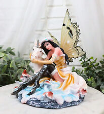 Winter Snow Butterfly Fairy With White Unicorn By Frozen Toadstools Glade Statue picture