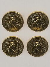 4 Vintage Crest Shield with boat on top Button Metal Shank Style Brass Tone picture