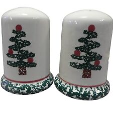 Furio Christmas Tree Spongeware Salt and Pepper Shakers Vintage Intact Stoppers picture