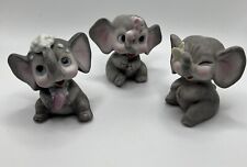 Vintage Kelvin Japan Bisque Ceramic Gray Baby Elephants Set Of 3 picture