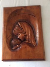 VINTAGE CARVED WOOD- MOTHER & CHILD WALL HANGING.     U104 picture