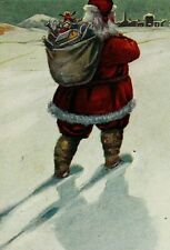 C. 1910 Santa Claus Walking and Carrying Bag Toys Lithographed Postcard picture