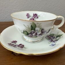 Vintage Porcelain Mini Teacup And Saucer Set Stamped Japan Purple Rain Flowers picture