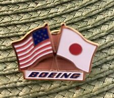 Boeing Airlines America Japan Flags Aircraft Plane Pin Badge Rare Vintage Pin picture