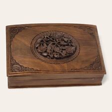 Vitg Wooden Jewelry Box Made Of Walnut Wood Handcarved Flowers L: 8