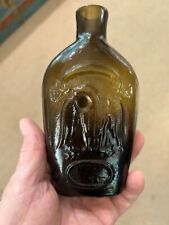 Antique C1840 Hand Blown Open Pontil Double Eagle Historical Flask NICE ONE picture