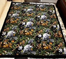 Vintage Animal In The Jungle Blanket Throw  Reversable 65”x 57” Polyester Fleece picture