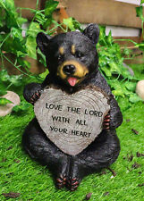 Forest Black Bear Holding Love The Lord With All Your Heart Log Sign Figurine picture