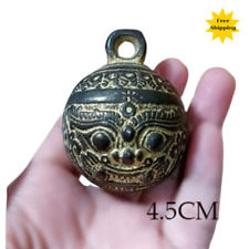 Amulet Brass Crotal Bell Giant Face Patter Beautiful Old Near Eastern Near x 12 picture