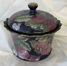 Wildwood Accents Hand Painted Floral Fruits Trinket Box Jar By H.F.P. Macau VTG picture