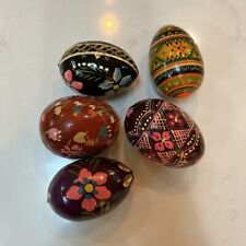 5 Vintage Wood Lacquer Eggs  Colorful Hand painted Decor Russian Easter DecorLOT picture