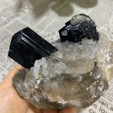 2.01LB  Natural Black Tourmaline Quartz Crystal Mineral Specimens Healing picture