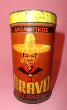 GREECE RARE GREEK CAFE BRAVO TIN LITHO COFFEE CAN BOX BROWN YELLOW 1960's picture