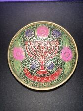 Vintage Israel Brass Trinket Dish Colorful Mini Bowl 3'' Diameter picture