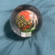 Vintage Chinese Reverse Hand Painted Peacock Glass Globe Spinning Wood Stand picture
