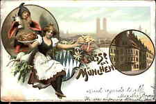 Gruss aus Munchen Munich Germany German Woman and Boy c1905 Postcard picture