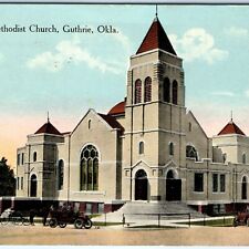 c1910s Guthrie, IA First Methodist Church Postcard Early Cars Litho Photo A71 picture