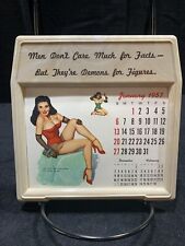 CM - VTG 1957 Pinup Desk Calendar Bakelite Frame. Frisky Slogan Excellent CDN. picture