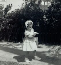 Little Girl White Dress Gloves Purse On Sidewalk B&W Photograph 3.5 x 3.5 picture