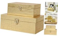 Set of 2 Wooden Decorative Nesting Storage Boxes Crocodile Leather with Gold picture