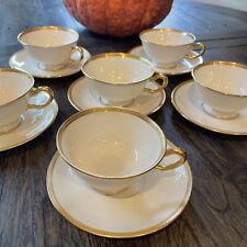 Lenox Tiffany & Co Teacups Saucers Coffee Set 6 Green Stamp 1906-1930 Gold Chain picture