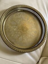 Vintage Etched Brass Serving Tray 12.25 Inches picture