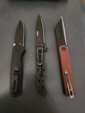 Lot of 3 used folding pocket knives Asher S35VN, CRKT, Sencut picture