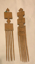 Pair of Antique African Wooden Hand Carved Hair Combs 11
