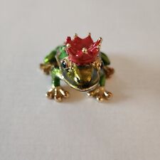 Vintage Frog Red Crown W/Pink Rhinestones, Metal & Enamel Hinged Trinket Box  picture