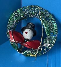 Vintage Snowman 3” Christmas Tree Ornament Metal Wreath picture
