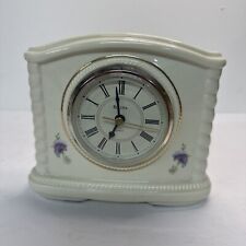 Beautiful White Purple Flowers Porcelain Bulova Mantle Clock 6