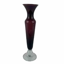 1484 Vintage 8”amethyst Purple Elegant Glass Bud Vase  Etched Grapes Pedestal picture