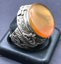 Rare Antique Old Central Asian Natural Carnelian Agate Pure Sliver Ring picture