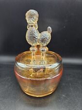 1930s Jeanette  Iridescent Marigold Carnival Glass Poodle Trinket Box Powder Jar picture